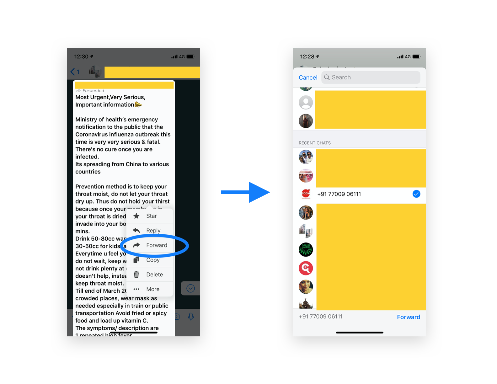 Forwarding a suspicious message to BoomLive